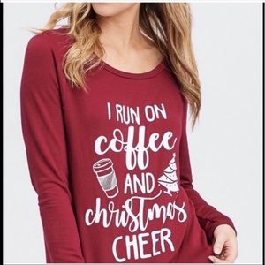 SIZE M ONLY🔥🔥CHRISTMAS TEE BURGUNDY SHIRT🎄☕️